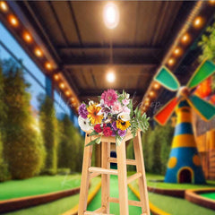Lofaris Indoor Mini Golf Course Photography Backdrop Fun Sports and Games Scenery with Windmill Kids Party Photo Prop