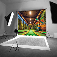 Lofaris Indoor Mini Golf Course Photography Backdrop Fun Sports and Games Scenery with Windmill Kids Party Photo Prop