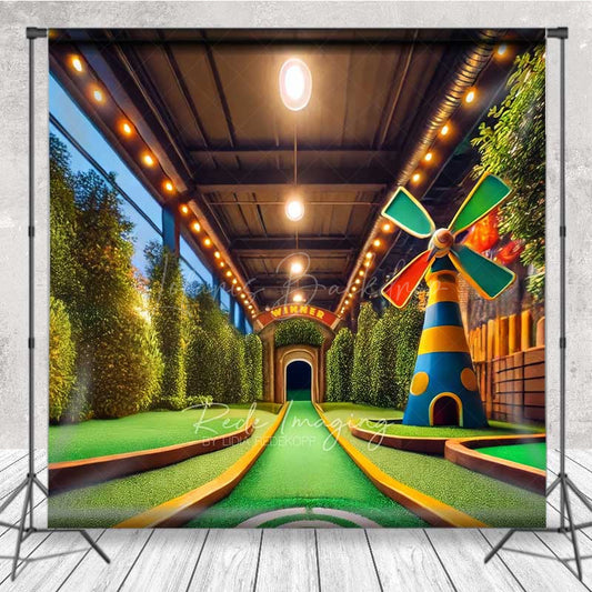 Lofaris Indoor Mini Golf Course Photography Backdrop Fun Sports and Games Scenery with Windmill Kids Party Photo Prop