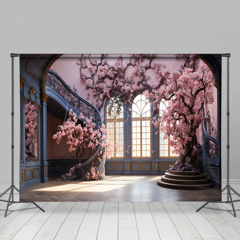 Lofaris Indoor Palace Stairs Pink Tree Architecture Backdrop