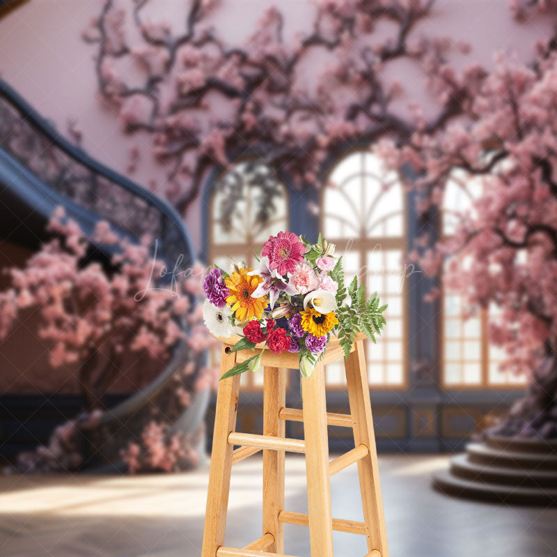 Lofaris Indoor Palace Stairs Pink Tree Architecture Backdrop