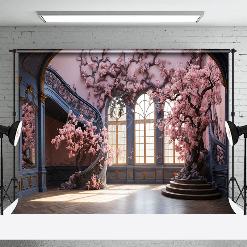 Lofaris Indoor Palace Stairs Pink Tree Architecture Backdrop
