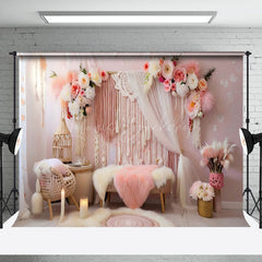 Lofaris Indoor Pink Boho Tassel Floral Candle Photo Backdrop