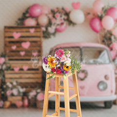 Lofaris Indoor Pink Bus Balloons Wood Romantic Backdrop