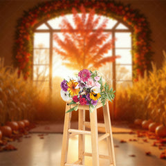 Lofaris Indoor Pumpkins Wheat Floral Autumn Photo Backdrop