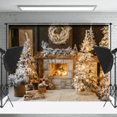 Lofaris Indoor Snowy Trees Warm Fireplace Christmas Backdrop