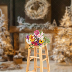 Lofaris Indoor Snowy Trees Warm Fireplace Christmas Backdrop