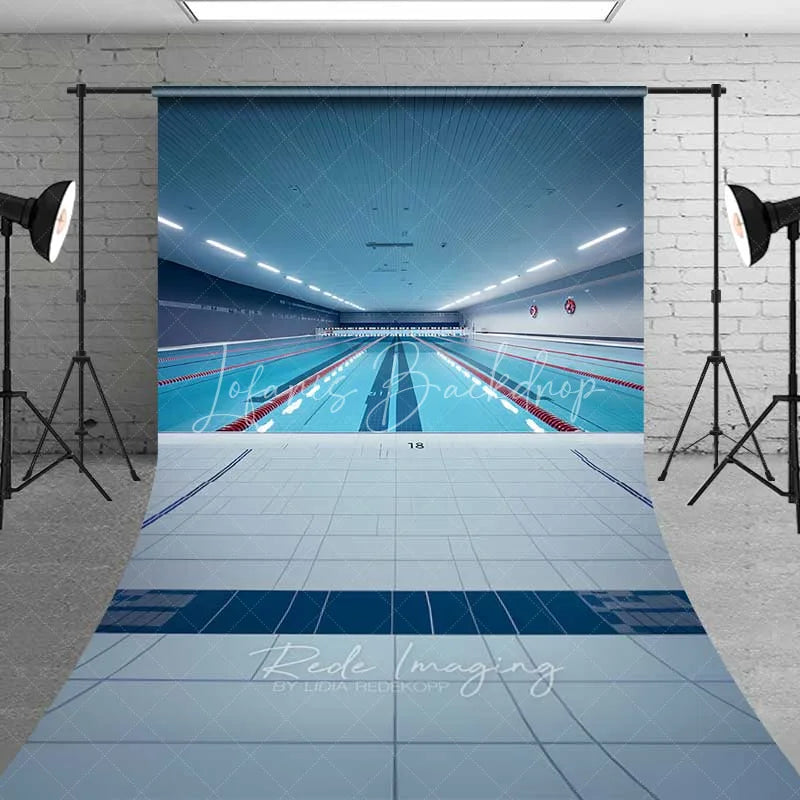 Lofaris Indoor Swimming Pool Lanes Sweep Photography Backdrop Blue Water Competition Sports Photo Studio Prop