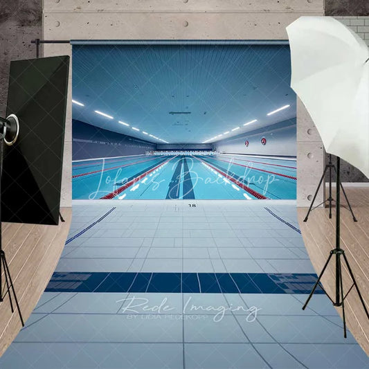 Lofaris Indoor Swimming Pool Lanes Sweep Photography Backdrop Blue Water Competition Sports Photo Studio Prop