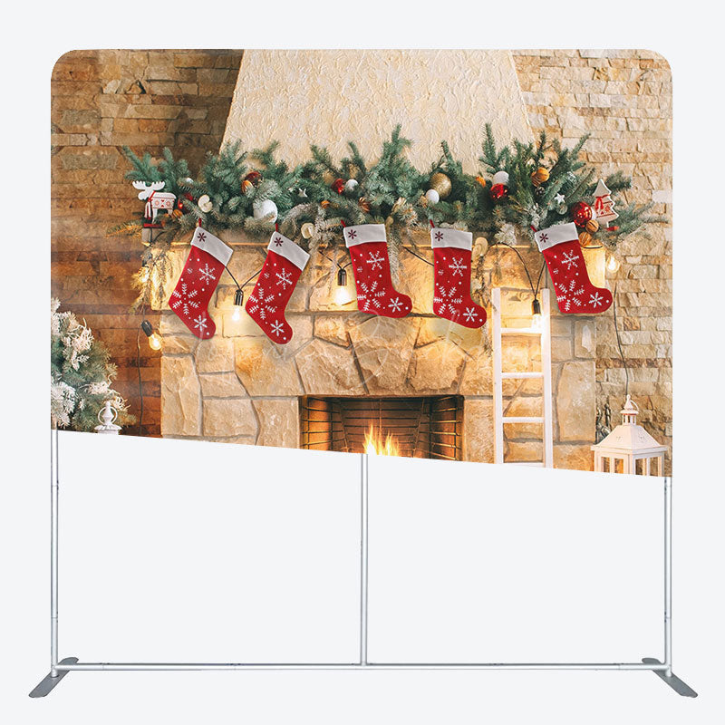 Lofaris Indoor Warm Fireplace Christmas Pillow Case Backdrop