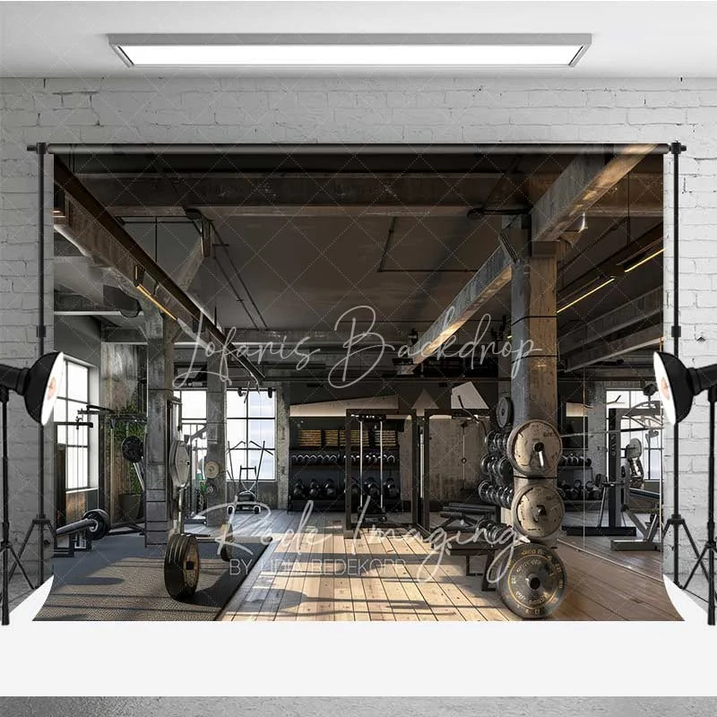 Lofaris Industrial Gym Fitness Room Photography Backdrop Bodybuilding Workout Weightlifting Background