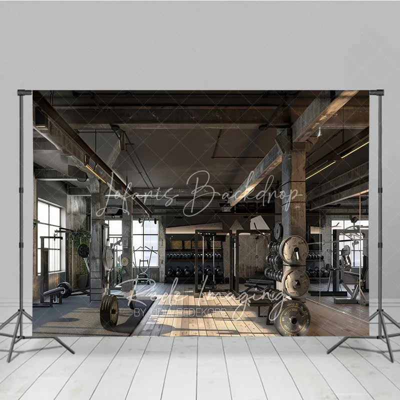Lofaris Industrial Gym Fitness Room Photography Backdrop Bodybuilding Workout Weightlifting Background