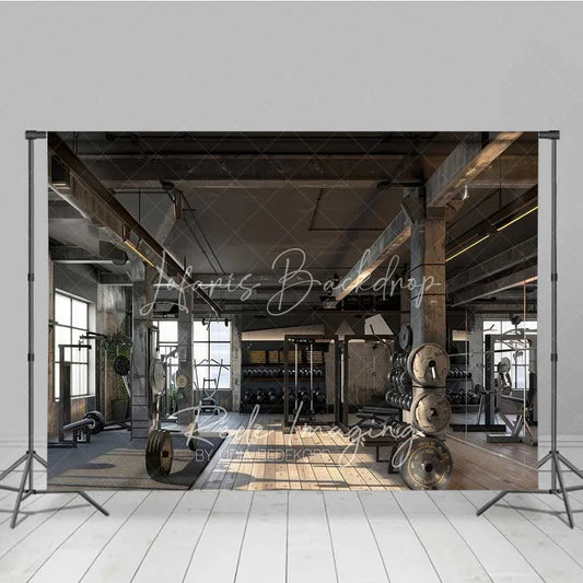 Lofaris Industrial Gym Fitness Room Photography Backdrop Bodybuilding Workout Weightlifting Background