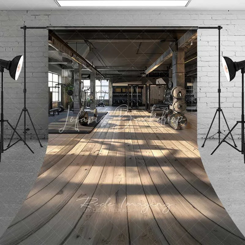 Lofaris Industrial Gym Fitness Room Sweep Photography Backdrop Bodybuilding Weights Wood Floor Photo Studio Prop