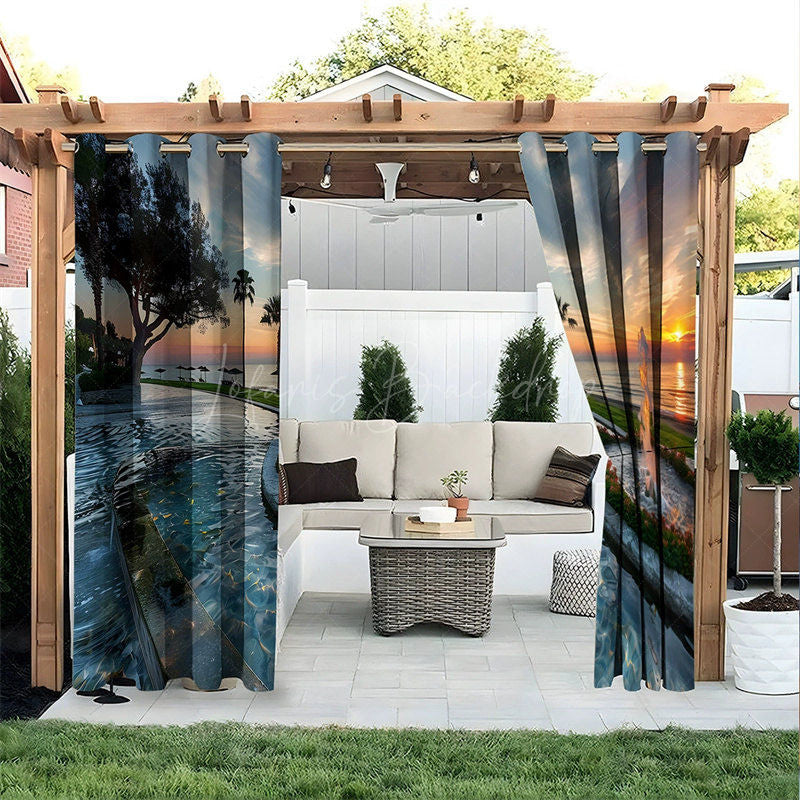 Lofaris Infinity Pool Waterproof Printed Outdoor Curtains
