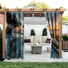 Lofaris Infinity Pool Waterproof Printed Outdoor Curtains