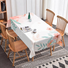 Lofaris Ink Pink Floral Leaves Simple Rectangle Tablecloth