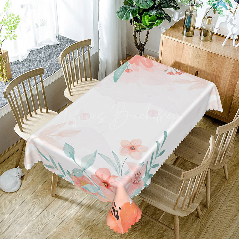 Lofaris Ink Pink Floral Leaves Simple Rectangle Tablecloth