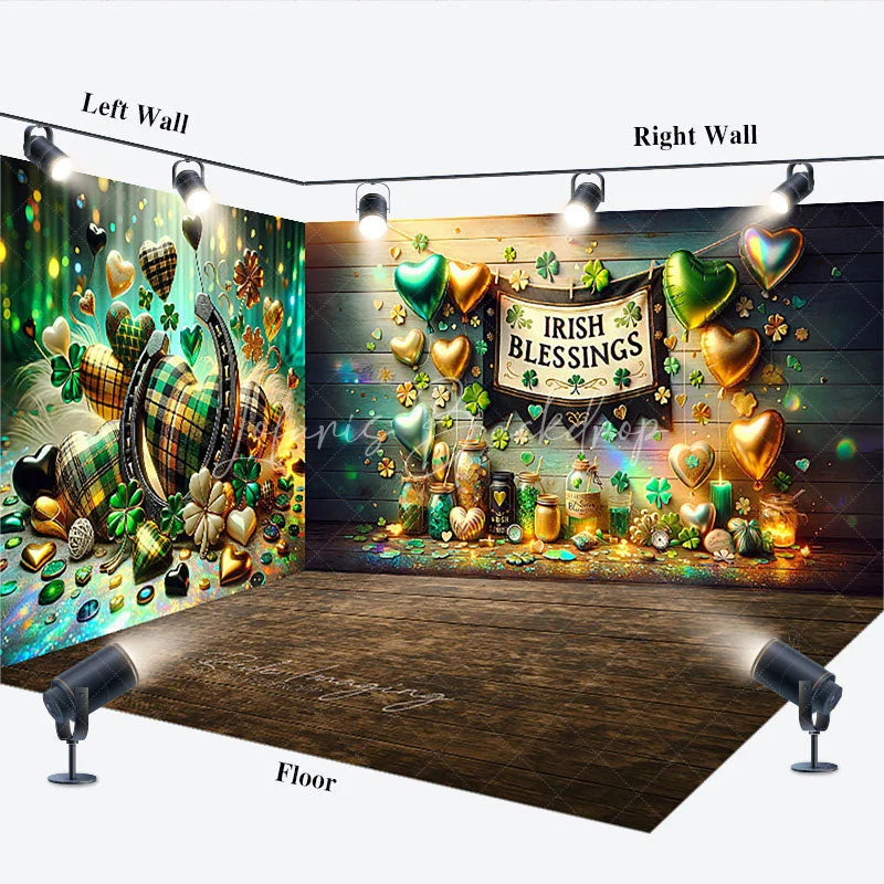 Lofaris Irish Blessings St. Patrick’s Day Room Set Backdrop Green Lucky Clover Horseshoe Party Decoration