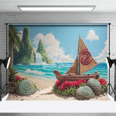 Lofaris Island Adventure Backdrop Tropical Beach Voyager Boat Banner Polynesian Luau Party Supplies Photo Booth Props