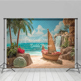 Lofaris Island Beach Backdrop Tropical Voyager Boat Photo Background Ocean Palm Trees Waterfall Party Props for Summer Luau