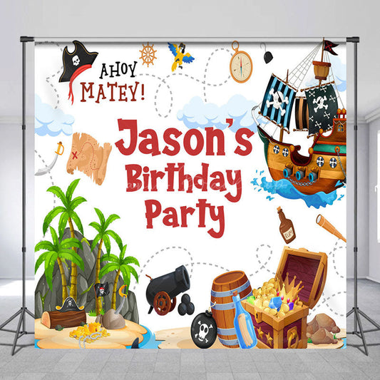 Lofaris Island Pirate Custom Name Birthday Party Backdrop