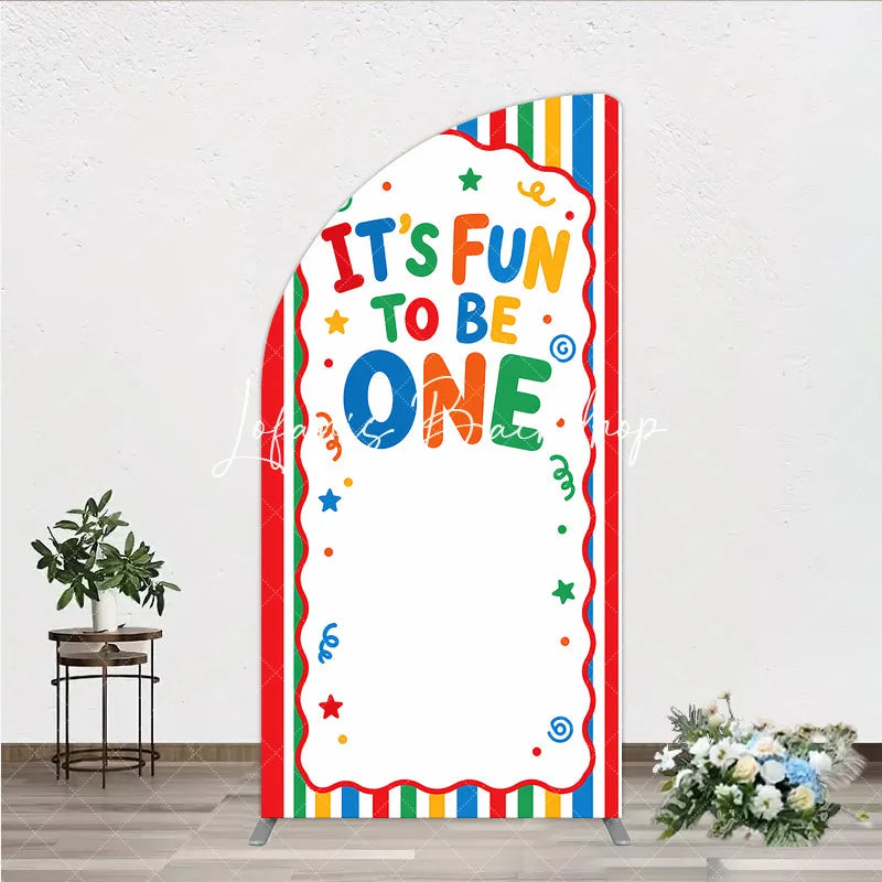Lofaris It’s Fun to Be One Half Moon Arch Backdrop Colorful Striped First Birthday Party Decor