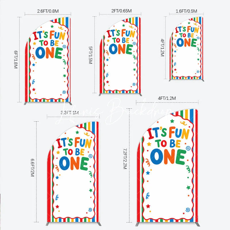 Lofaris It’s Fun to Be One Half Moon Arch Backdrop Colorful Striped First Birthday Party Decor