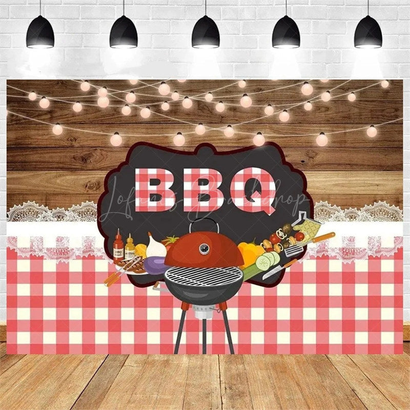 Lofaris It’s a Baby Q Summer Barbecue Shower Backdrop Red Plaid with Rustic Vibe Fun Outdoor Party Decoration