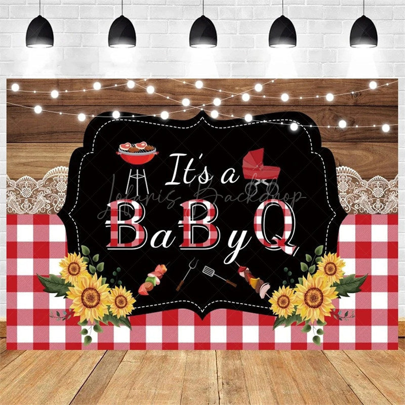 Lofaris It’s a Baby Q Summer Barbecue Shower Backdrop Red Plaid with Rustic Vibe Fun Outdoor Party Decoration