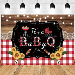 Lofaris It’s a Baby Q Summer Barbecue Shower Backdrop Red Plaid with Rustic Vibe Fun Outdoor Party Decoration