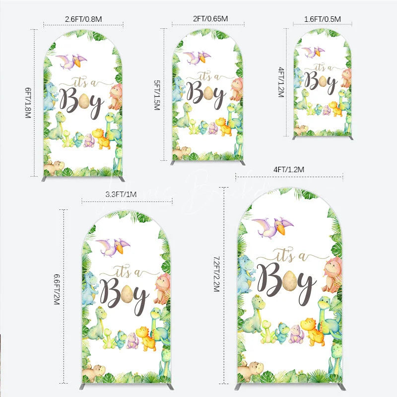 Lofaris It’s a Boy Dinosaur Arch Backdrop for Baby Shower Watercolor Jungle Animals Theme Tropical Dino Party Decor
