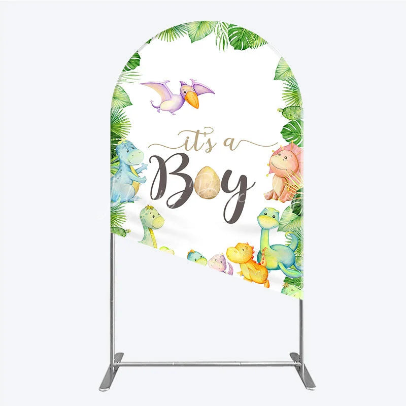 Lofaris It’s a Boy Dinosaur Arch Backdrop for Baby Shower Watercolor Jungle Animals Theme Tropical Dino Party Decor