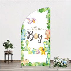 Lofaris It’s a Boy Dinosaur Half Moon Arch Backdrop for Baby Shower Watercolor Jungle Animals Theme Tropical Dino Party Decor