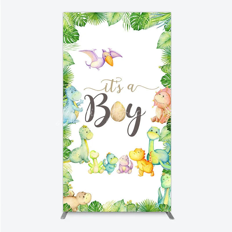Lofaris It’s a Boy Dinosaur Rectangle Backdrop for Baby Shower Watercolor Jungle Animals Theme Tropical Dino Party Decor