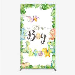 Lofaris It’s a Boy Dinosaur Rectangle Backdrop for Baby Shower Watercolor Jungle Animals Theme Tropical Dino Party Decor