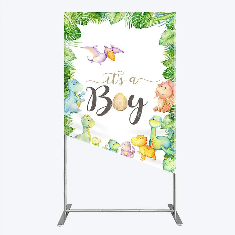 Lofaris It’s a Boy Dinosaur Rectangle Backdrop for Baby Shower Watercolor Jungle Animals Theme Tropical Dino Party Decor