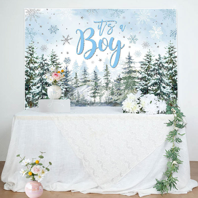 Lofaris Its A Boy Snowy Forest Trees Baby Shower Backdrop