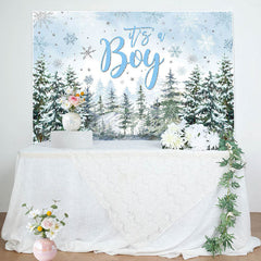 Lofaris Its A Boy Snowy Forest Trees Baby Shower Backdrop
