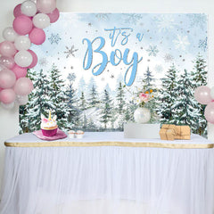 Lofaris Its A Boy Snowy Forest Trees Baby Shower Backdrop