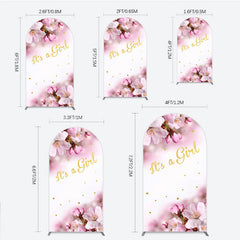 Lofaris It’s a Girl Arch Backdrop for Baby Shower Pink Cherry Blossom and Gold Glitter Spring Floral Welcome Sign Decor