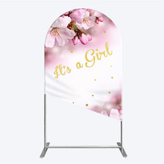 Lofaris It’s a Girl Arch Backdrop for Baby Shower Pink Cherry Blossom and Gold Glitter Spring Floral Welcome Sign Decor