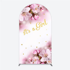 Lofaris It’s a Girl Arch Backdrop for Baby Shower Pink Cherry Blossom and Gold Glitter Spring Floral Welcome Sign Decor