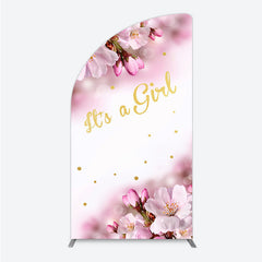 Lofaris It’s a Girl Half Moon Arch Backdrop for Baby Shower Pink Cherry Blossom and Gold Glitter Spring Floral Welcome Sign Decor