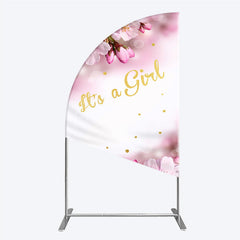 Lofaris It’s a Girl Half Moon Arch Backdrop for Baby Shower Pink Cherry Blossom and Gold Glitter Spring Floral Welcome Sign Decor