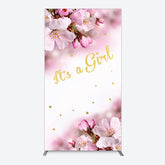 Lofaris It’s a Girl Rectangle Backdrop for Baby Shower Pink Cherry Blossom and Gold Glitter Spring Floral Welcome Sign Decor