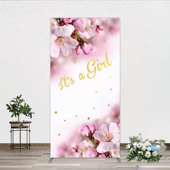 Lofaris It’s a Girl Rectangle Backdrop for Baby Shower Pink Cherry Blossom and Gold Glitter Spring Floral Welcome Sign Decor