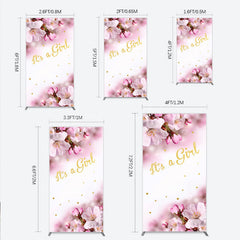 Lofaris It’s a Girl Rectangle Backdrop for Baby Shower Pink Cherry Blossom and Gold Glitter Spring Floral Welcome Sign Decor