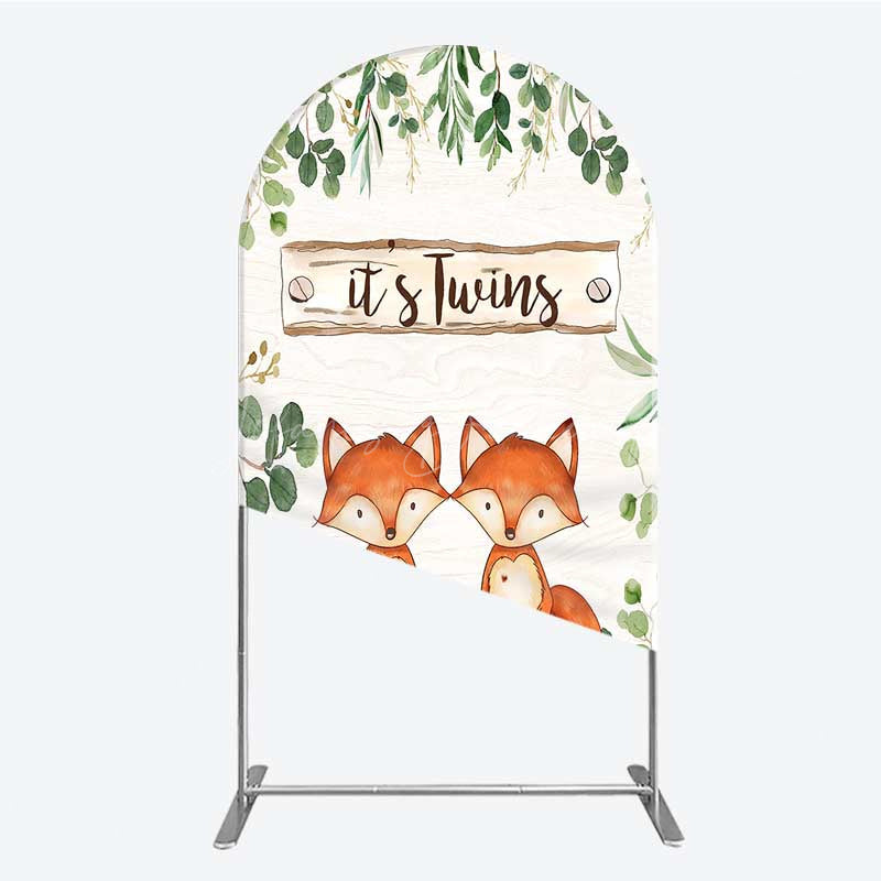 Lofaris It’s Twins Baby Shower Arch Backdrop Cute Fox Woodland Animals with Greenery Rustic Welcome Sign Photo Prop