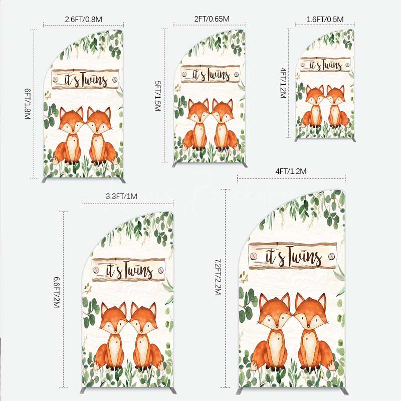 Lofaris It’s Twins Baby Shower Half Moon Arch Backdrop Cute Fox Woodland Animals with Greenery Rustic Welcome Sign Photo Prop
